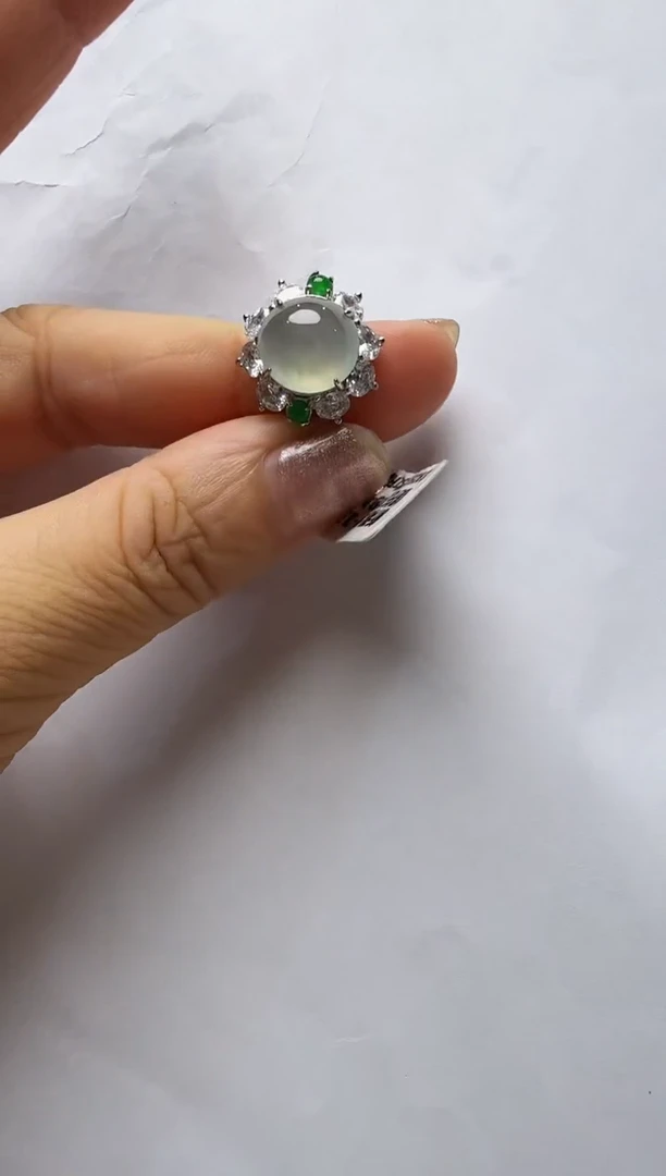 翡翠戒指银S925镶嵌925银镶缅甸A货翡翠戒指