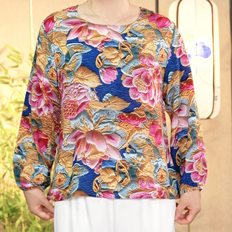 【A1】长袖中老年女装衬衫衬衣朋克风妈妈装休闲风夏季圆领
