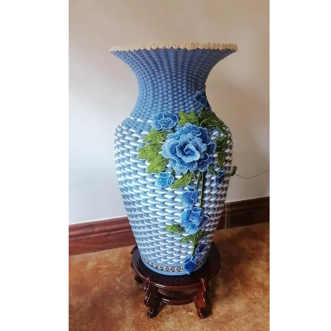 （小青花麻绳手工花瓶 材料包）手工大花瓶 客厅摆件 时尚 简约款式