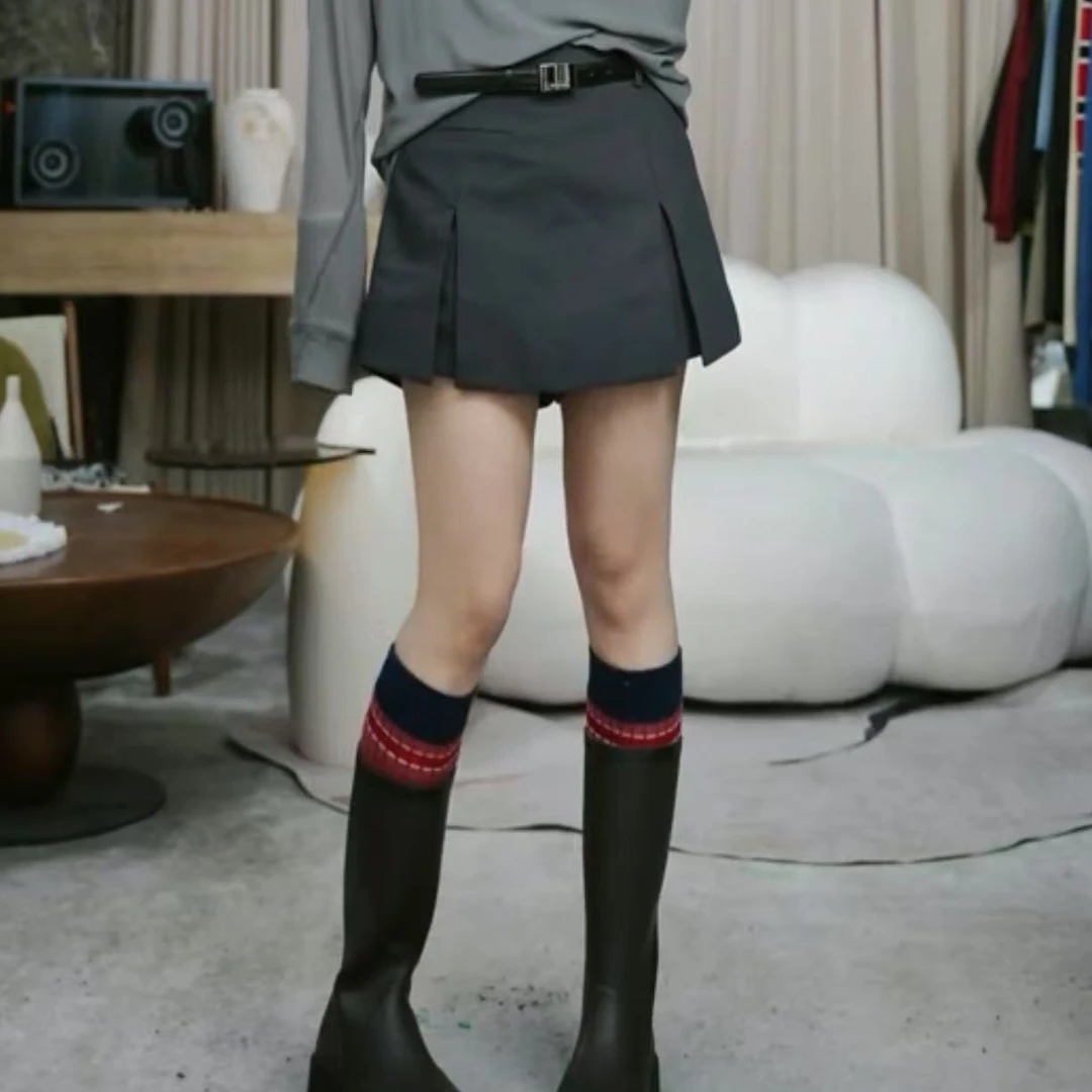 infobyfive福利春季新款带腰带深灰色裙裤短裤短裙NF0502030