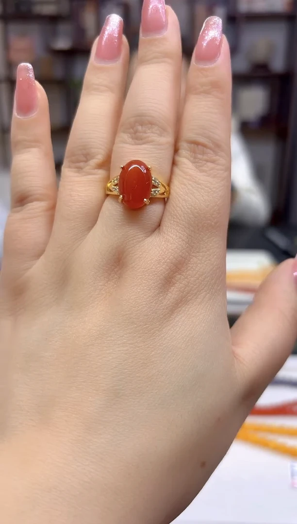 【闪购商品】玛瑙/玉髓戒指银S925镀金镶嵌J106