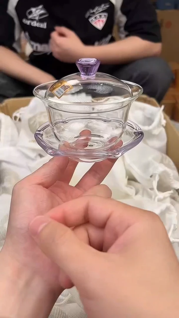 @@禾器晶彩禅语盖碗浅紫色