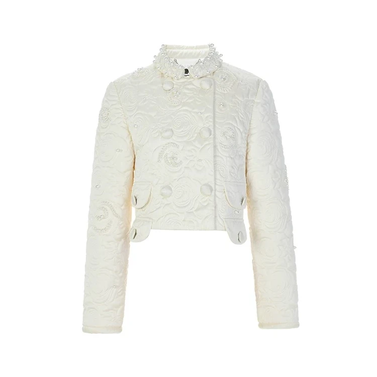 LeFame/拉飞姆2024冬重工花卉刺绣羽绒服小香风白色LF24D21DC094