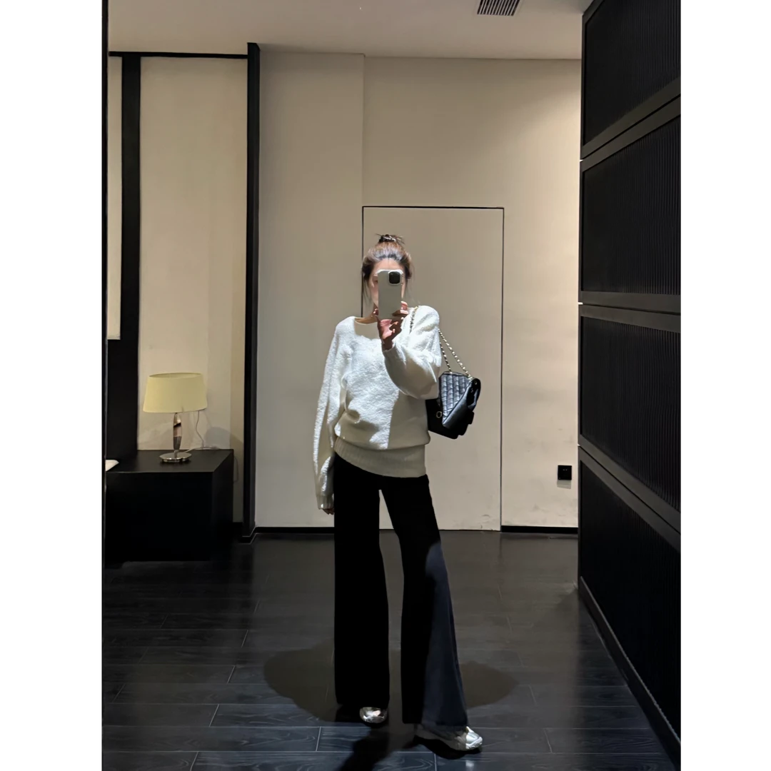 48H【随便搭搭裤】高个子女装 复古高腰黑灰色宽松阔腿牛仔裤 AU126