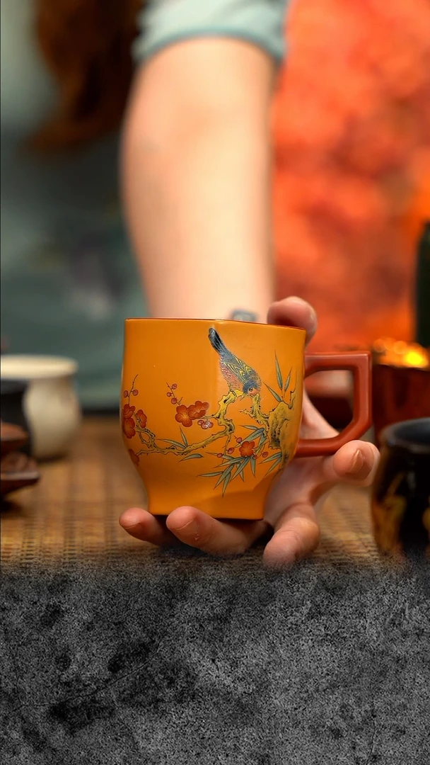 紫砂 宜兴紫砂   六方把杯