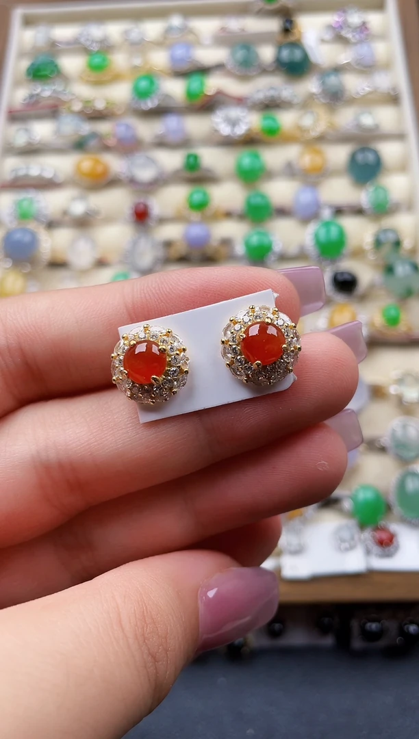 银S925镶嵌翡翠耳饰112