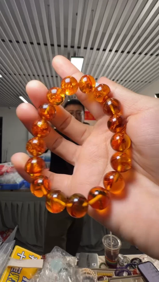 未镶嵌琥珀手串约11.5-12mm花珀圆珠单圈