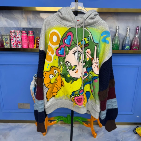 Z03-2 时尚休闲女士连帽宽松加绒印花带帽女款针织百搭潮流卫衣