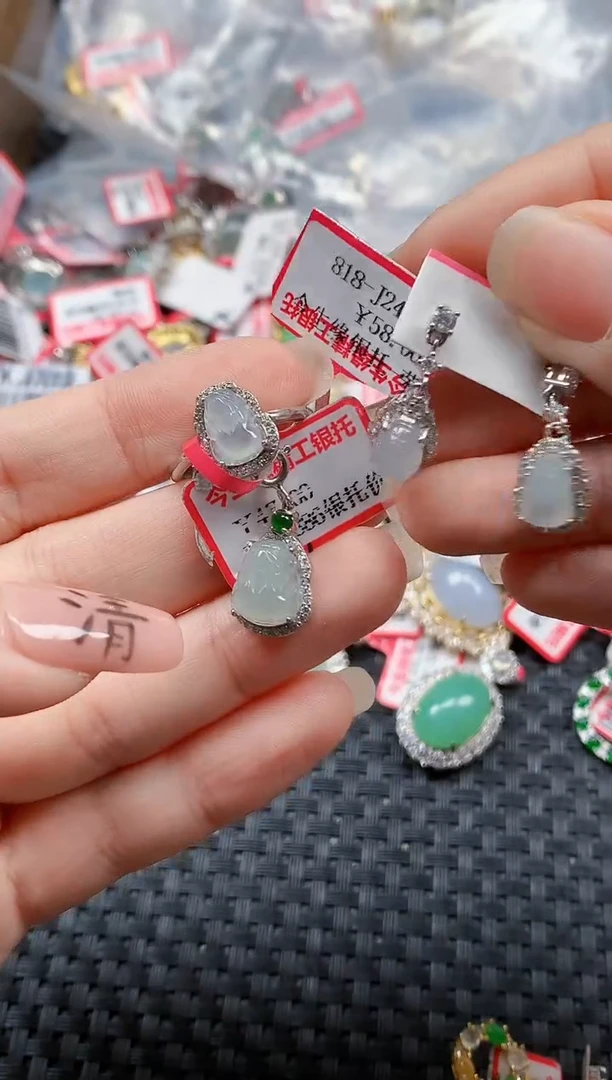 银S925镶嵌戒指翡翠天然A货缅甸翡翠