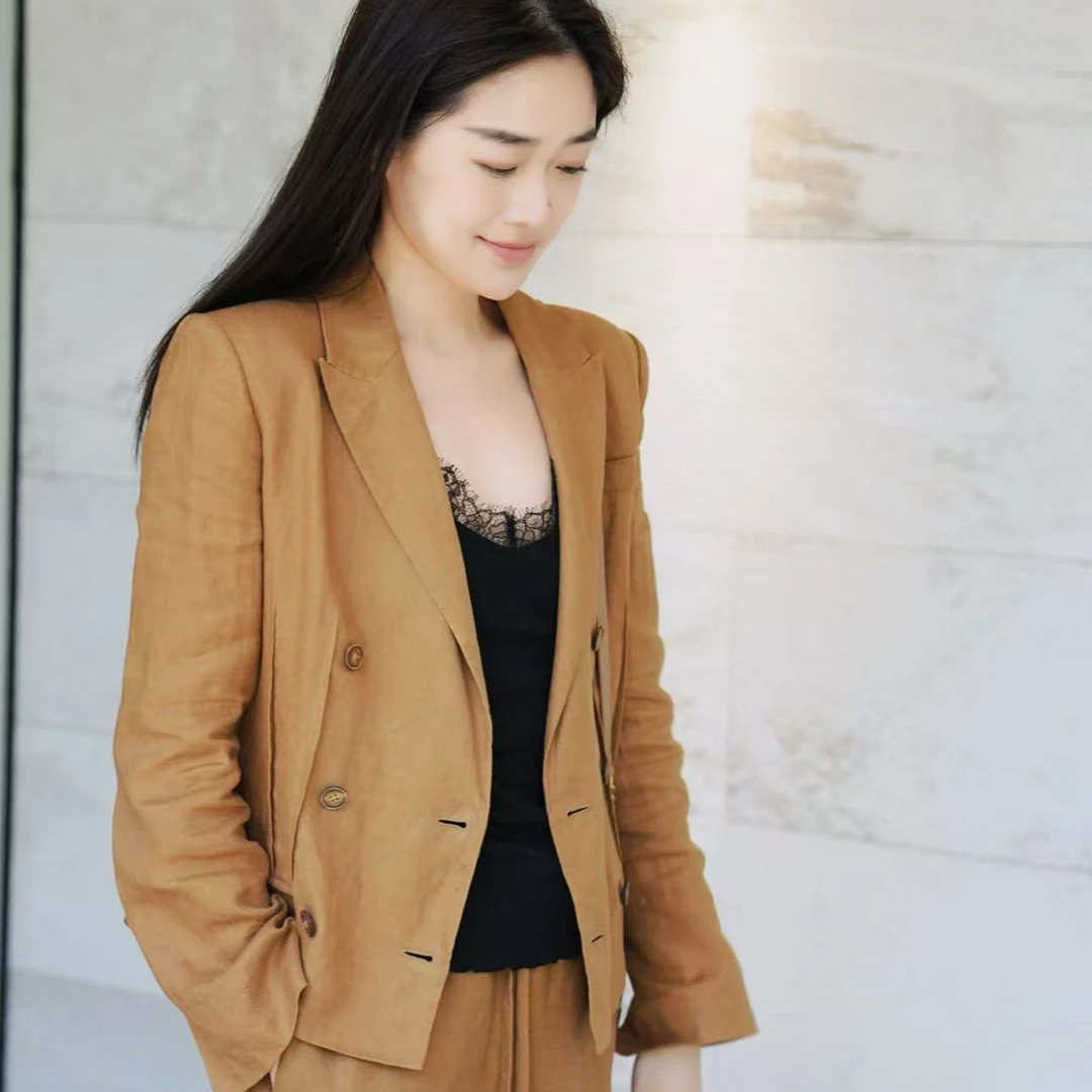 AMASS/阿玛施【套装】复古休闲亚麻收身西装5400908&5100552&530060