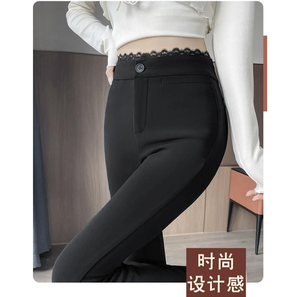 蕾丝西装喇叭裤女春夏2025新款小个子高腰修身垂感拖地弹力微喇裤