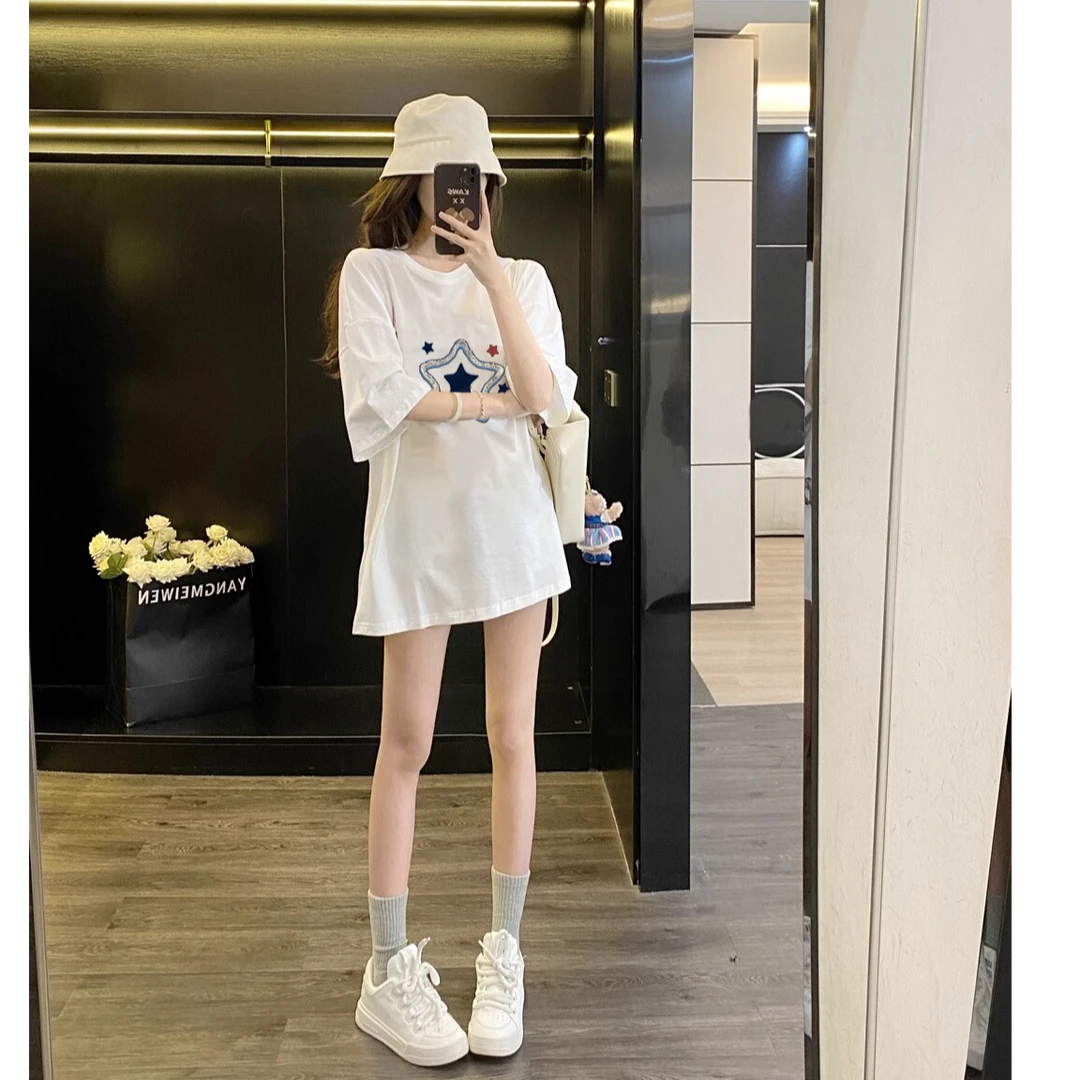 【lulu同款】纯棉白t恤女短袖夏2025新款宽松薄款打底衫显瘦上衣