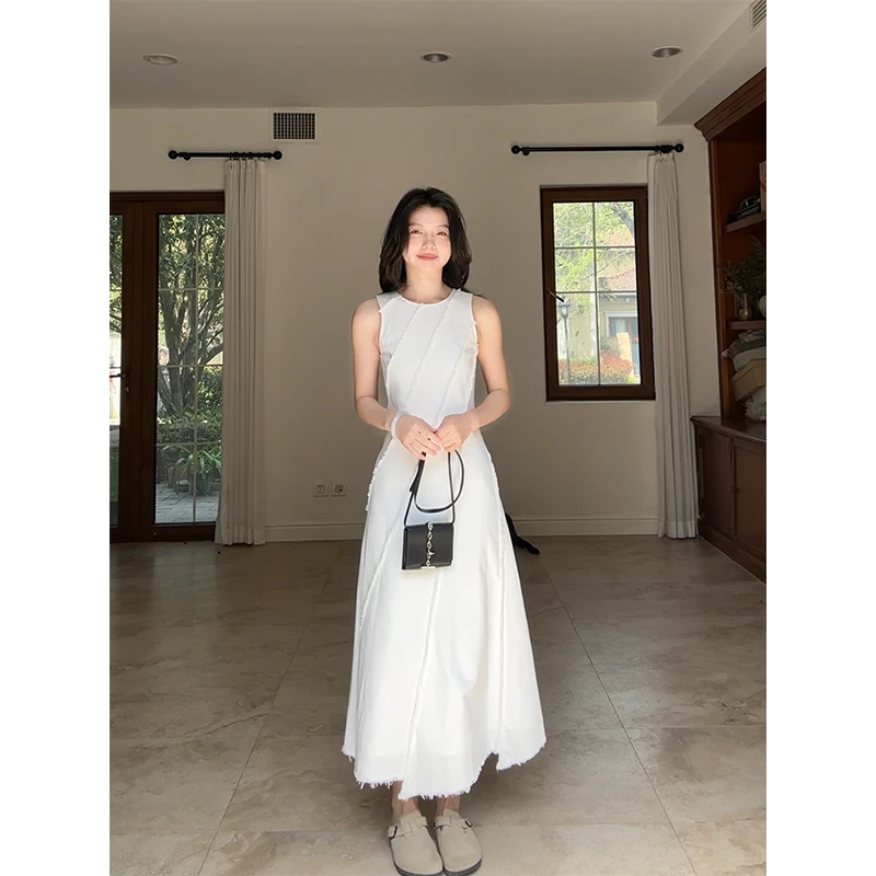 郭九九呢 天丝棉简约收腰显瘦不规则拼接无袖连衣裙 G925Q02599