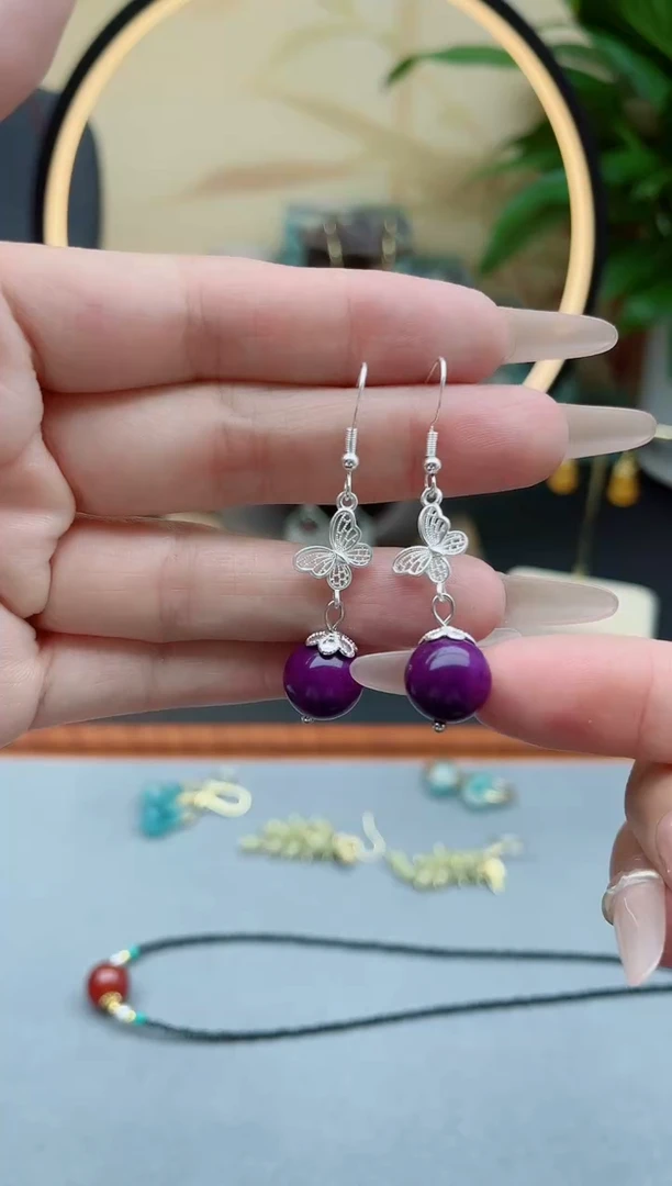 玛瑙/玉髓耳饰银S925镶嵌8890