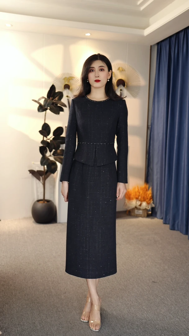 静奢风秋冬显瘦连衣裙名媛优雅修身时尚高端大气9037