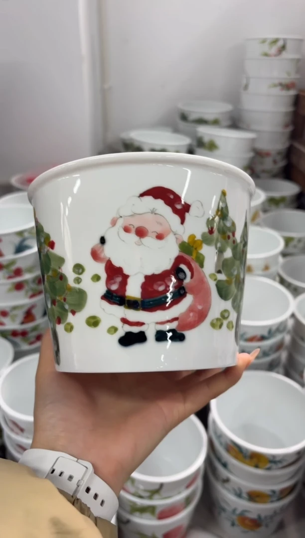 瓷片景德镇高温陶瓷食品级手绘釉中彩-泡面桶