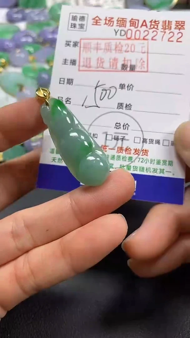 吊坠(不含链)18K金镶嵌翡翠豆子