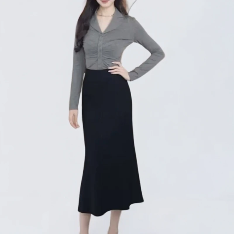 商场同款女装2025秋冬新款法式赫本风优雅羊毛鱼尾裙半身裙120030