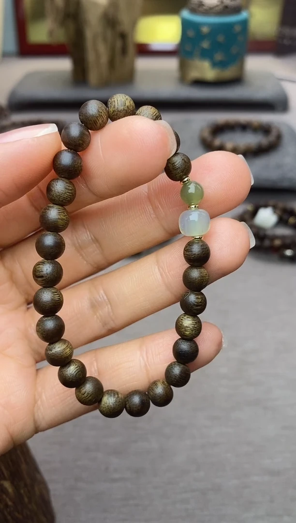 【闪购商品】沉香手串芽庄白棋老料沉水06单圈设计