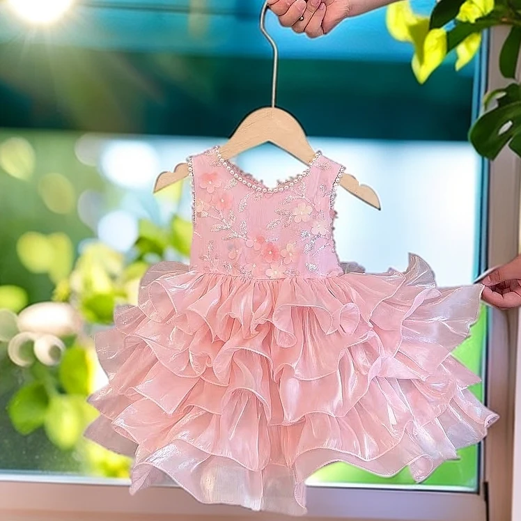 【J8397】2025新款粉色蛋糕公主裙春夏款蛋糕网红公主裙