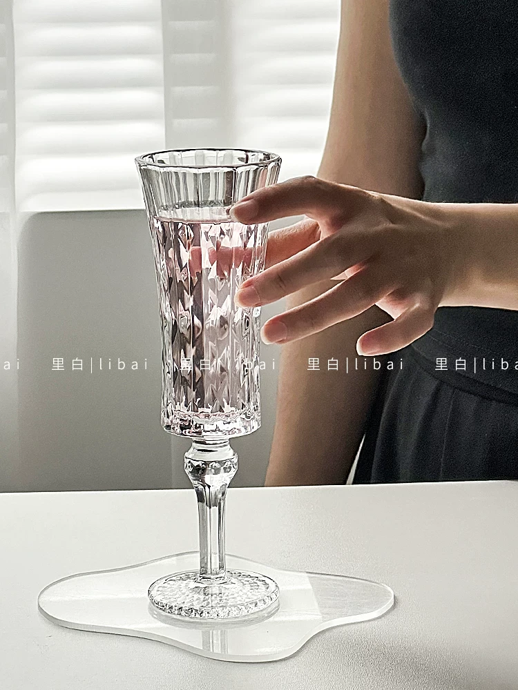 【烛光晚餐必备】ins风加厚高脚杯钻石纹香槟杯家用果汁杯葡萄酒杯