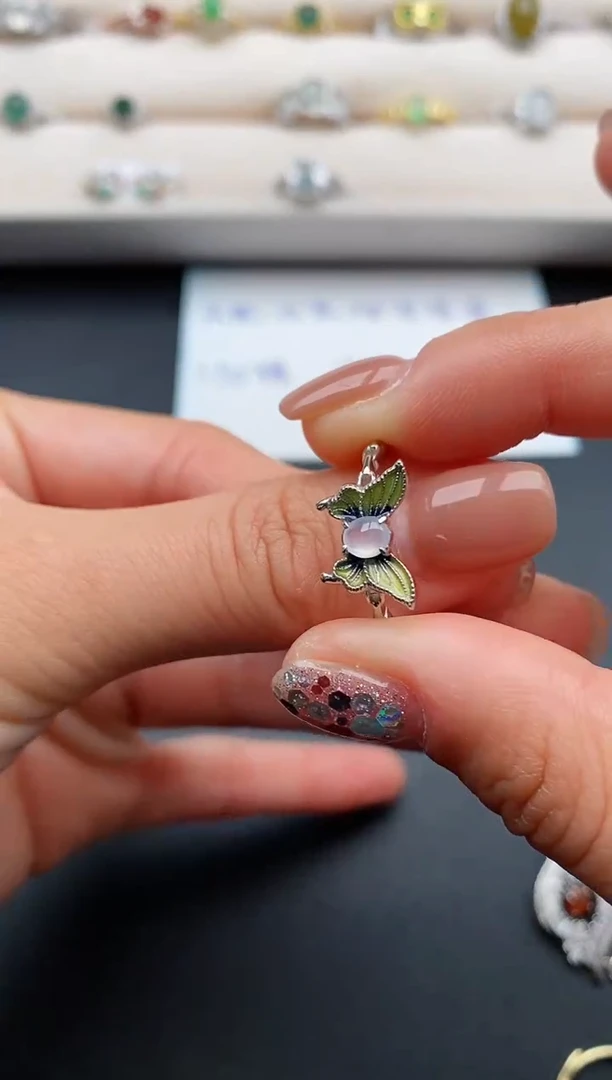 银S925镶嵌戒指翡翠缅甸天然A货翡翠22  4-2