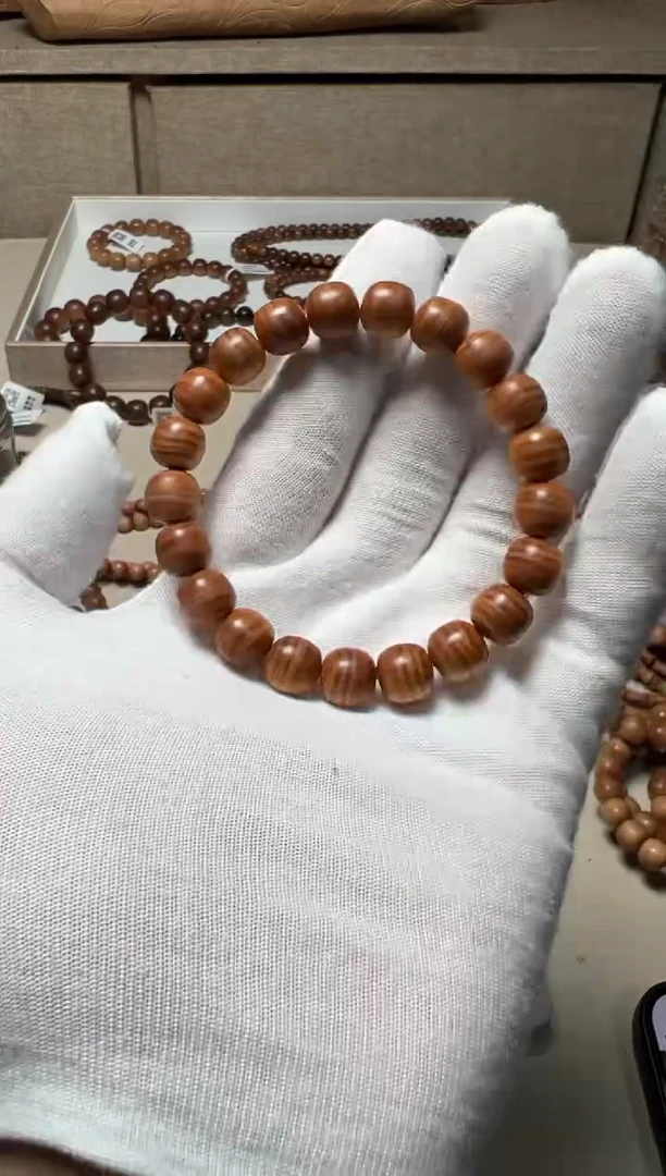 檀香木手串/手链供奉料9.5x10横纹虎皮纹