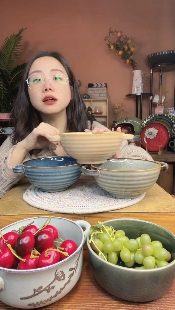 陶瓷6英寸双耳面碗 3件 微瑕疵