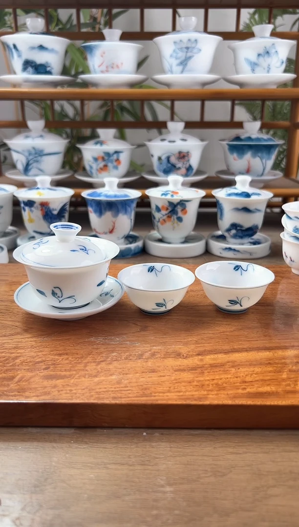 全品玉兰80ml三才盖碗+小玉兰杯2个