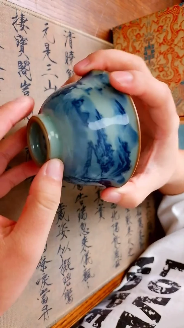 景德镇高温瓷老陶泥高脚撇口杯