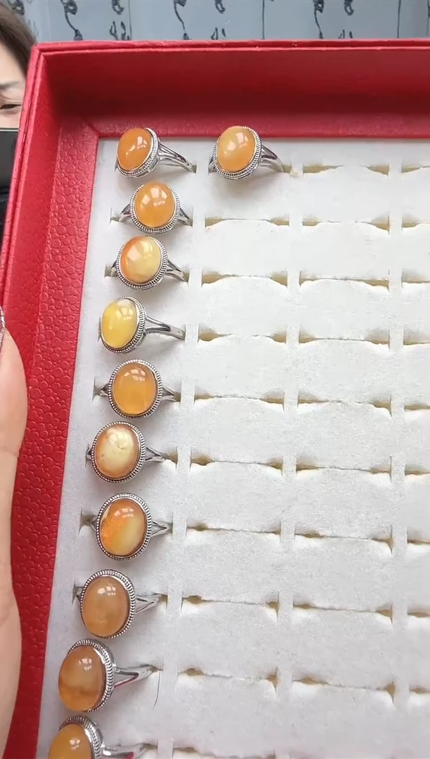 【闪购商品】琥珀裸石银S925镶嵌戒指  多样性发一