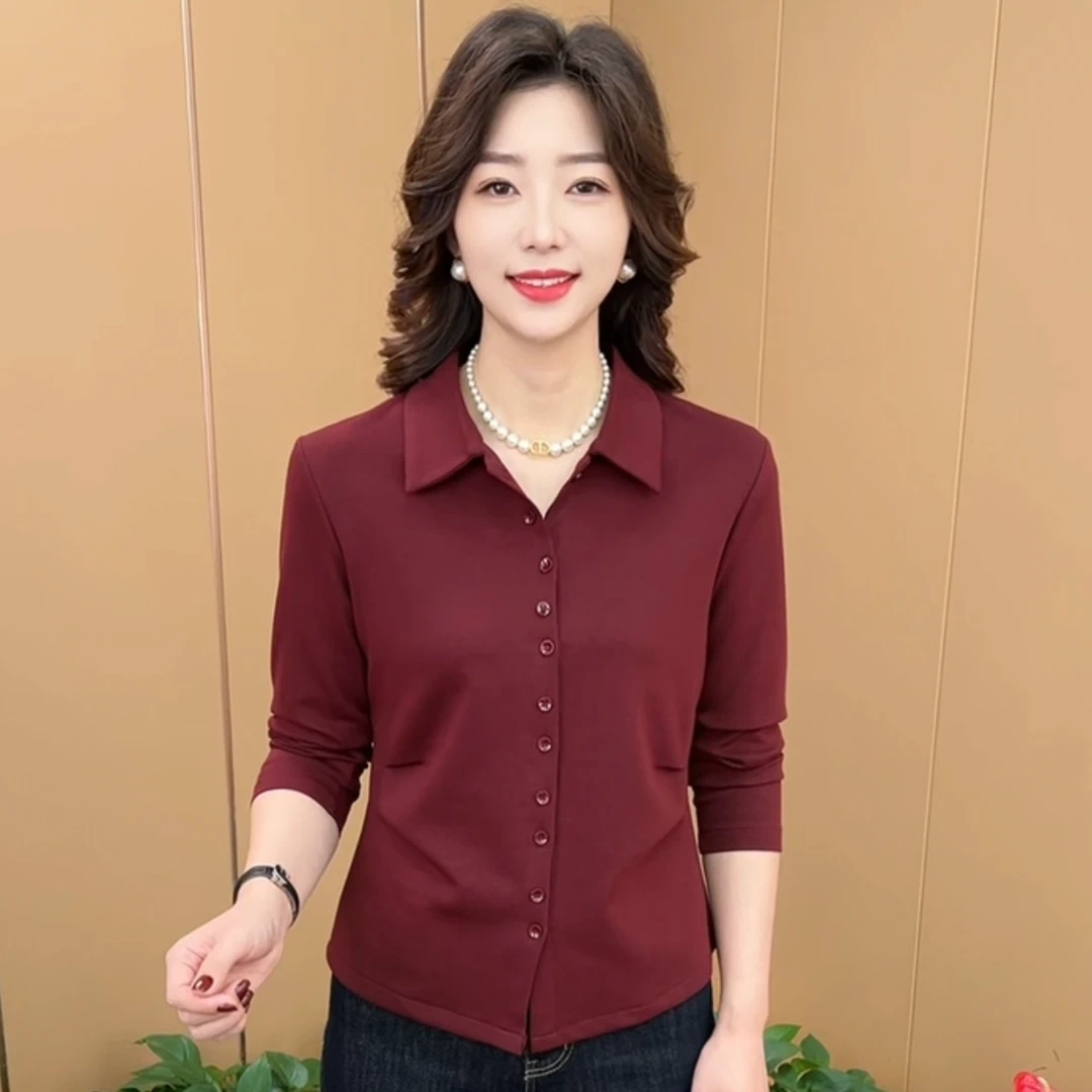 秋季新款时尚衬衫领纯色通勤休闲显瘦气质洋气长袖开衫上衣K3171