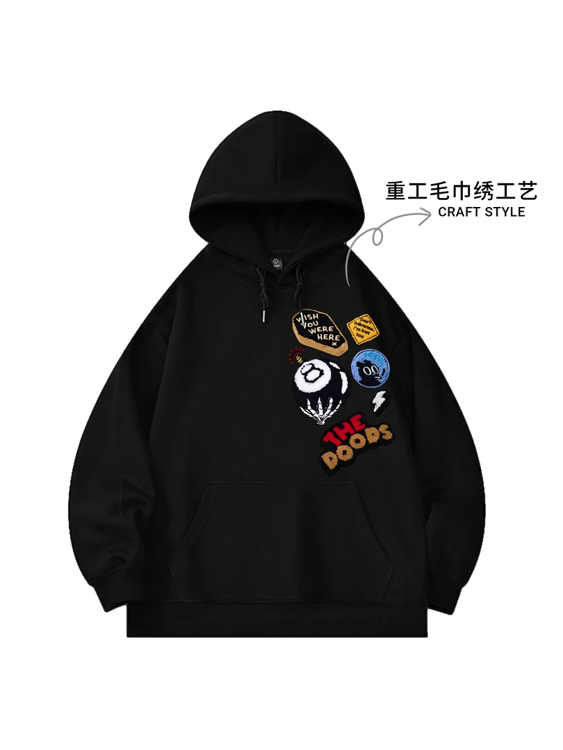 【现货-重工】潮牌刺绣华棉400克连帽卫衣男女同款秋冬卫衣-Q112