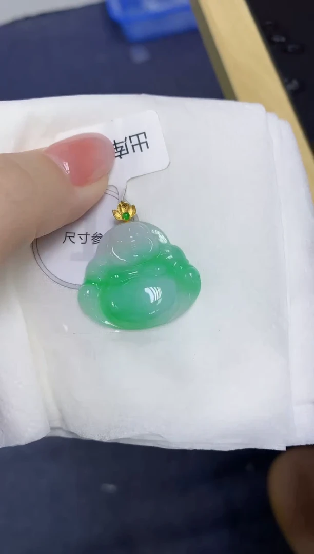 颈饰18K金镶嵌翡翠天然缅甸翡翠A货百元以上9元证书费自理