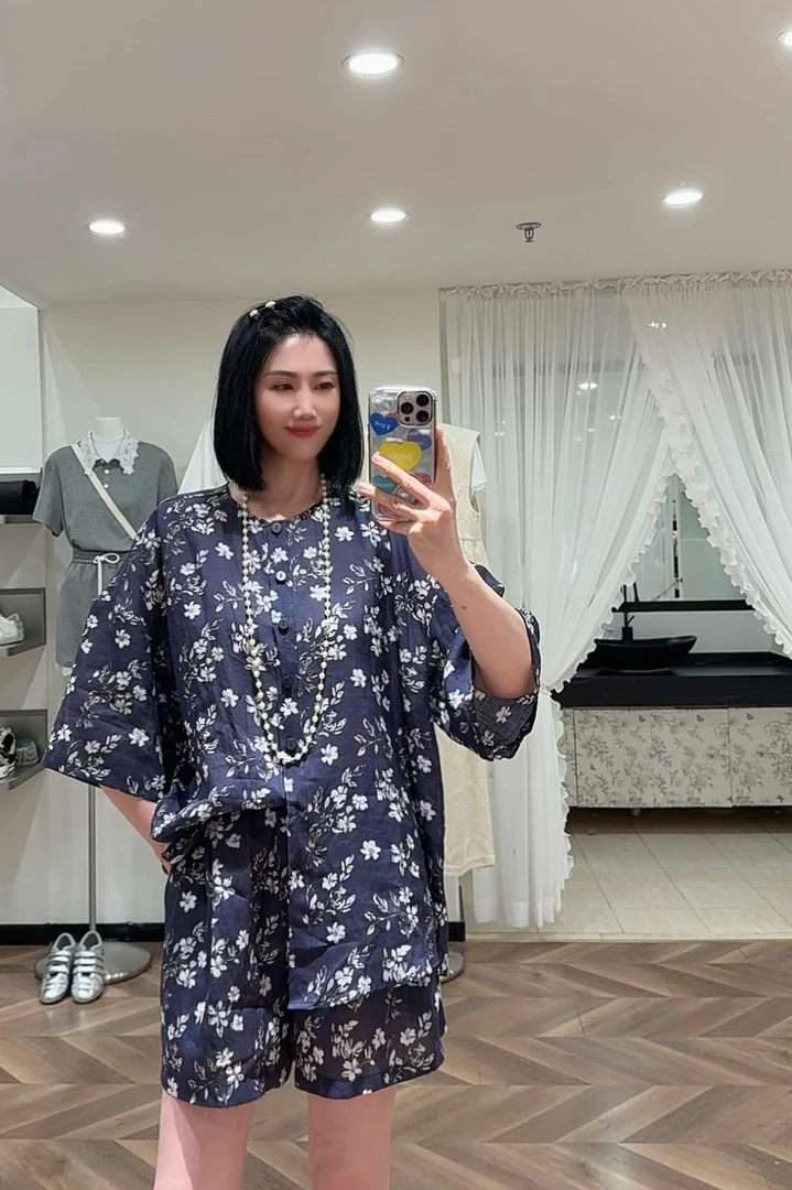 【柏卉服饰】苎麻碎花衬衣套装