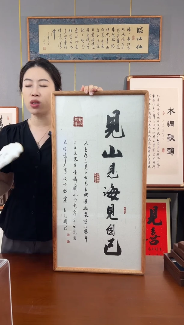 书法见山见海见自己-王允倜手写36*69-带框