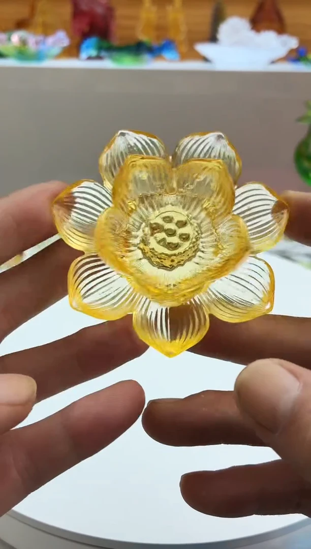 手工艺品琉璃琥珀色佛前莲花8公分
