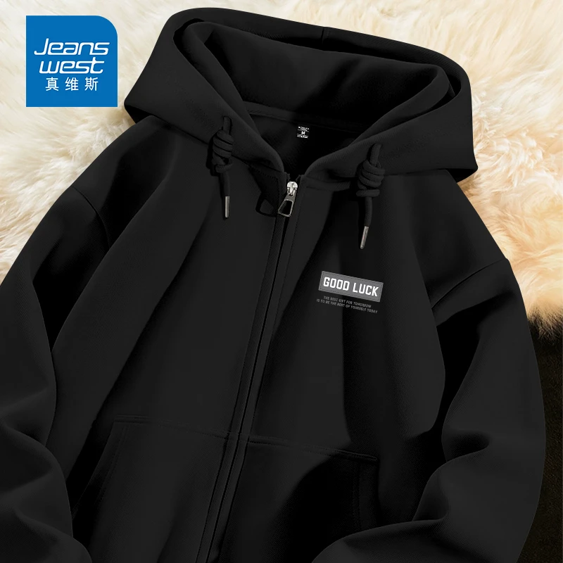 真维斯连帽拉链开衫卫衣2025春秋新款青少年潮牌外套夹克上衣男S