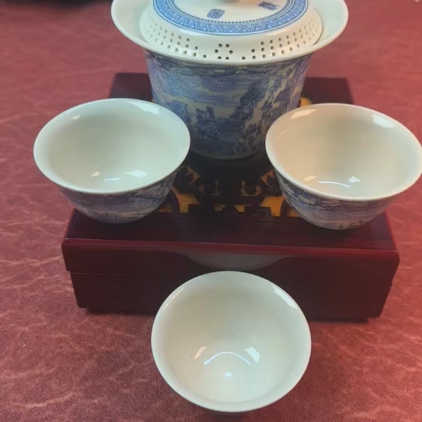 A0024-青花【山水人家】盖碗旅行套 一壶三杯19