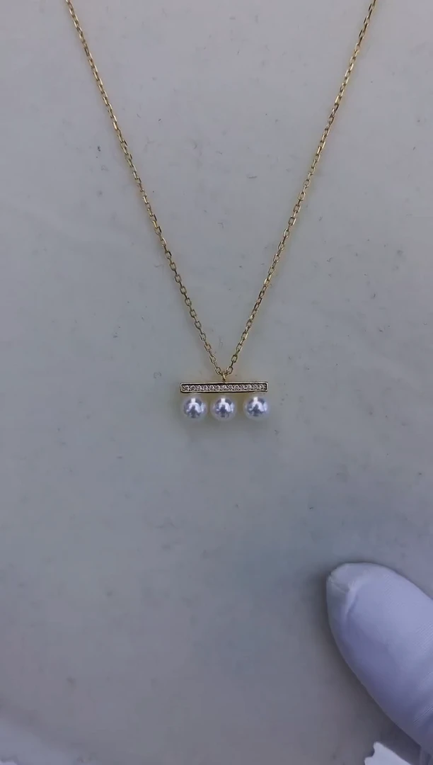 银S925镶嵌饰品海水珍珠三珠平衡木套链