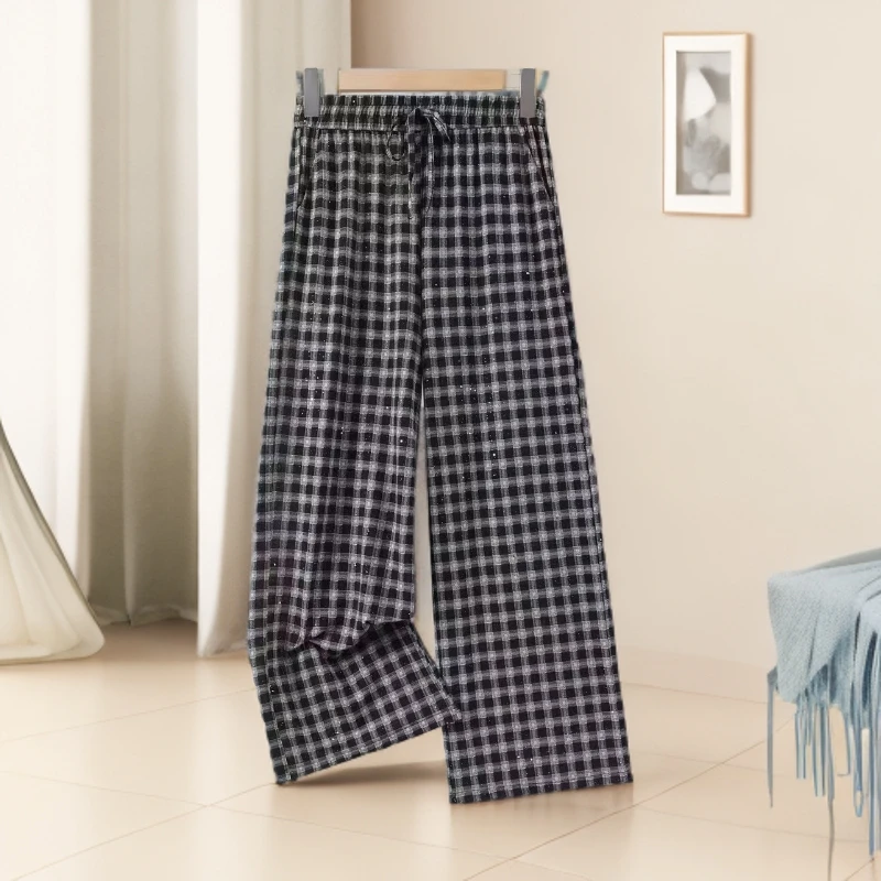 【小妹轻奢女装】小个子时尚百搭遮肉春夏季休闲直筒休闲格子裤2919