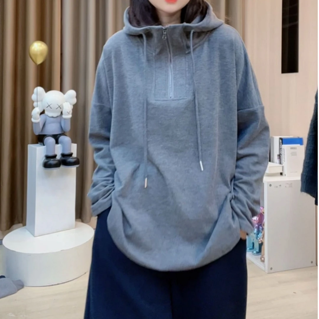 秋冬新款韩版休闲女装上衣宽松长袖拉链连帽卫衣女B258