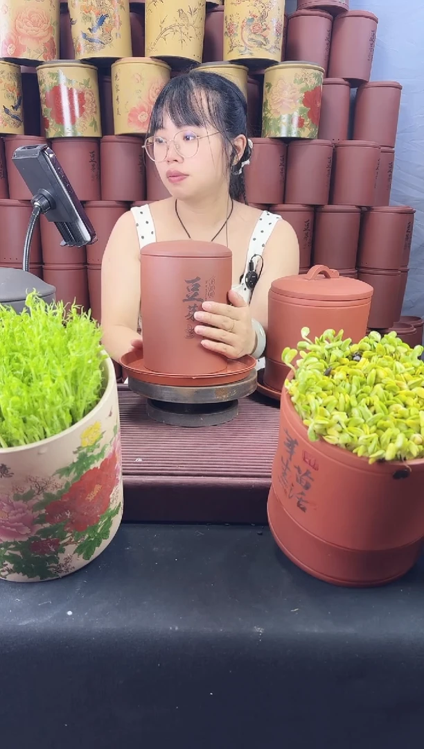 红泥小号直筒豆芽罐塑料托盘款