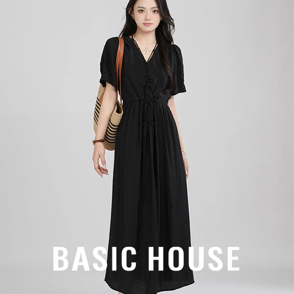 Basic House/百家好兰知春序风女装中长款多巴胺服装女裙子宽松