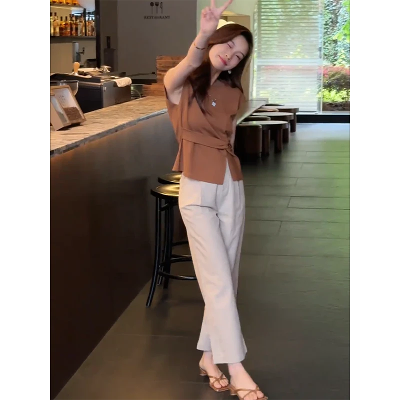 夏季韩版女套装气质女神范减龄显瘦短袖上衣洋气小个子九分休闲裤