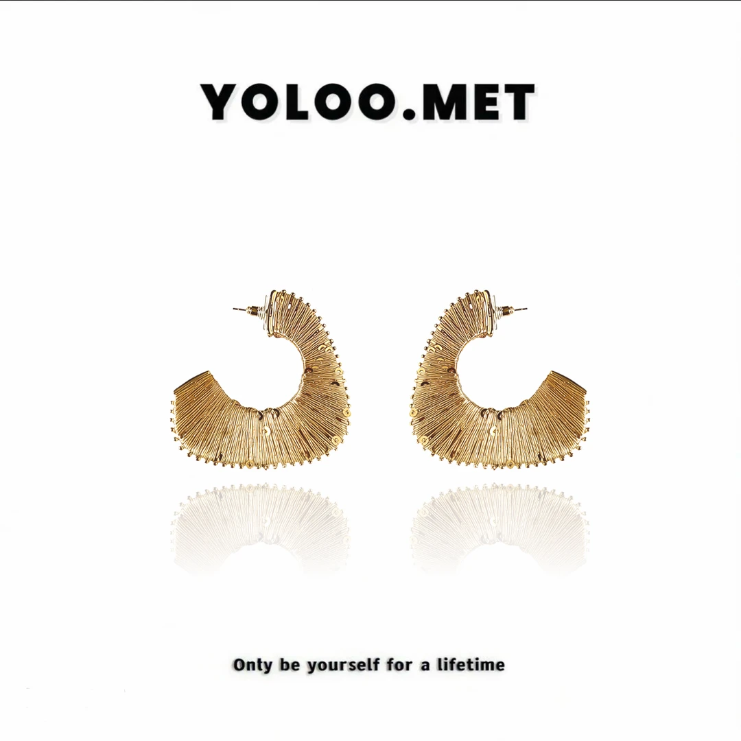 铜合金耳饰 【Yoloo.Met】流金岁月金属编织款小众复古金色耳环耳圈