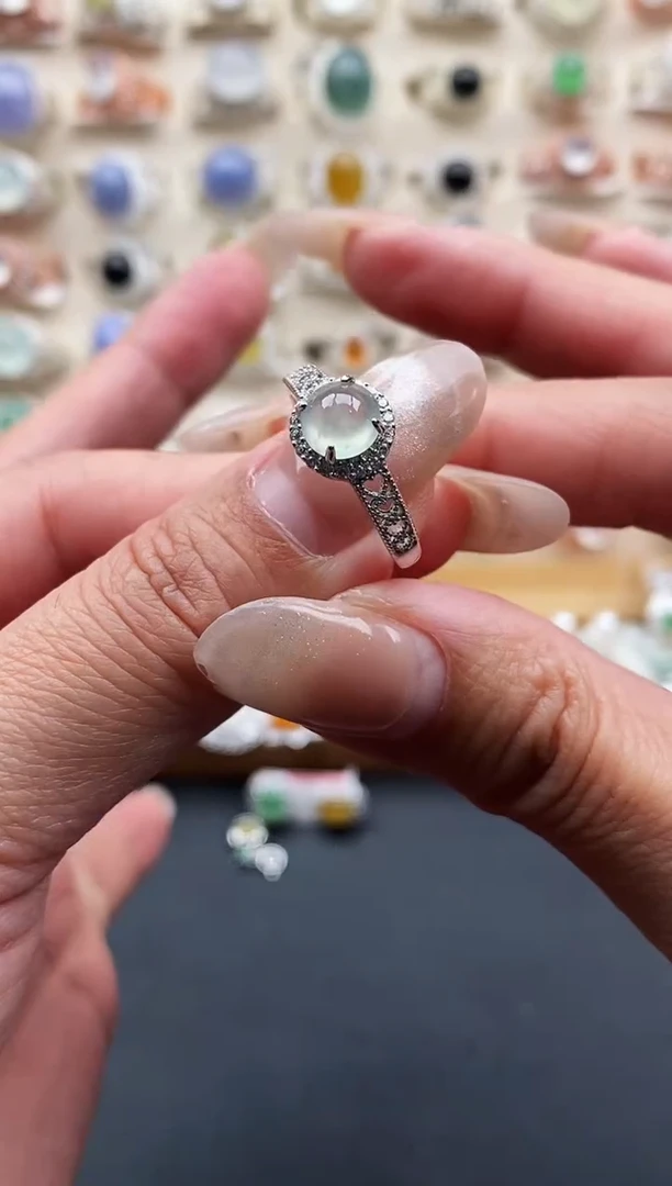 银S925镶嵌戒指翡翠天然缅甸翡翠11  8+