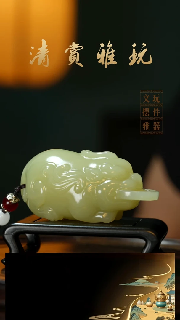 玉《口衔金币貔貅》手把件摆件