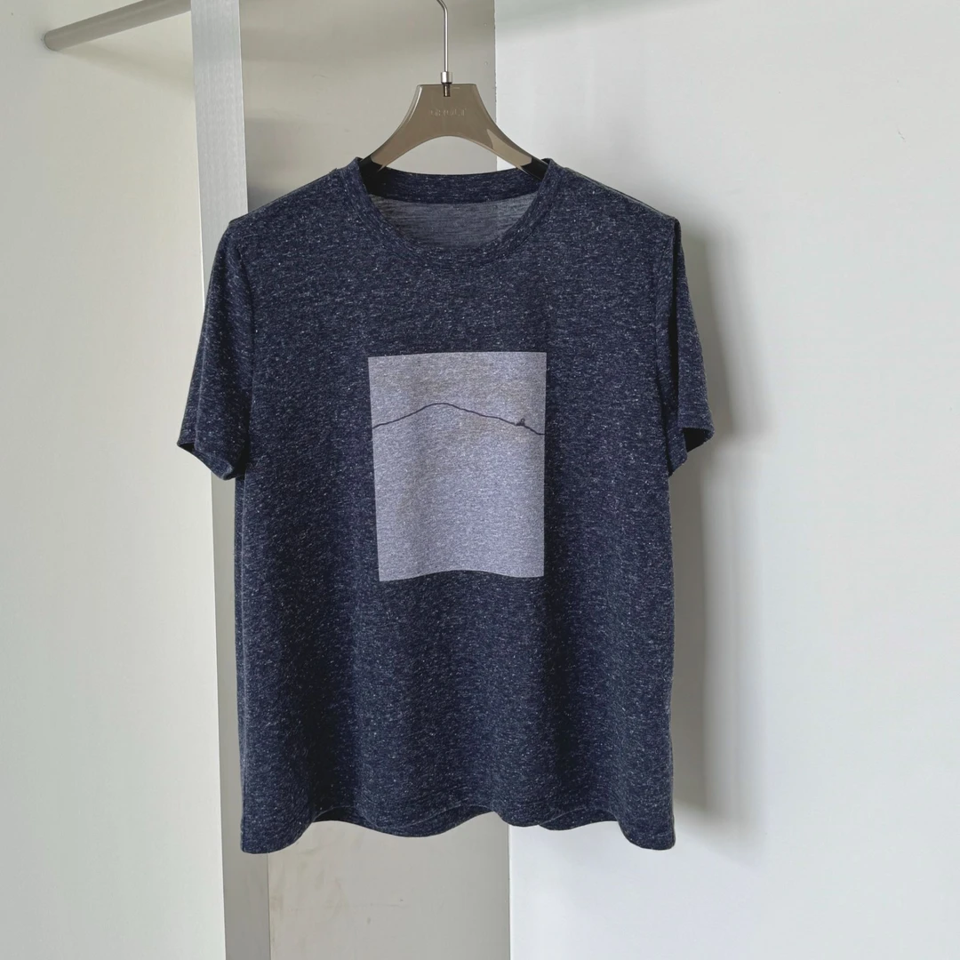 简约设计师线条图案印花涤麻休闲短袖T恤女 T8677