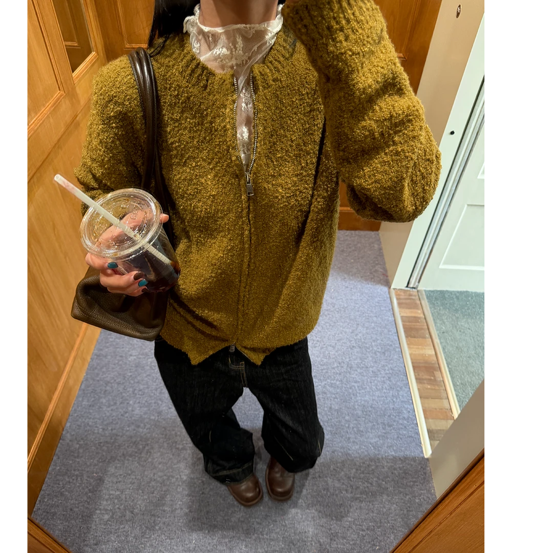 【清】IN choose u笑笑家2025冬季双拉链设计针织开衫韩系毛衣89909